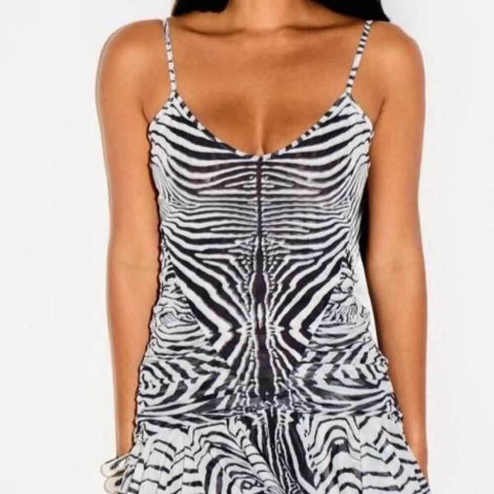 K/ZN Black White Zebra Print Playsuit Romper Animal Print Going Out Size Medium